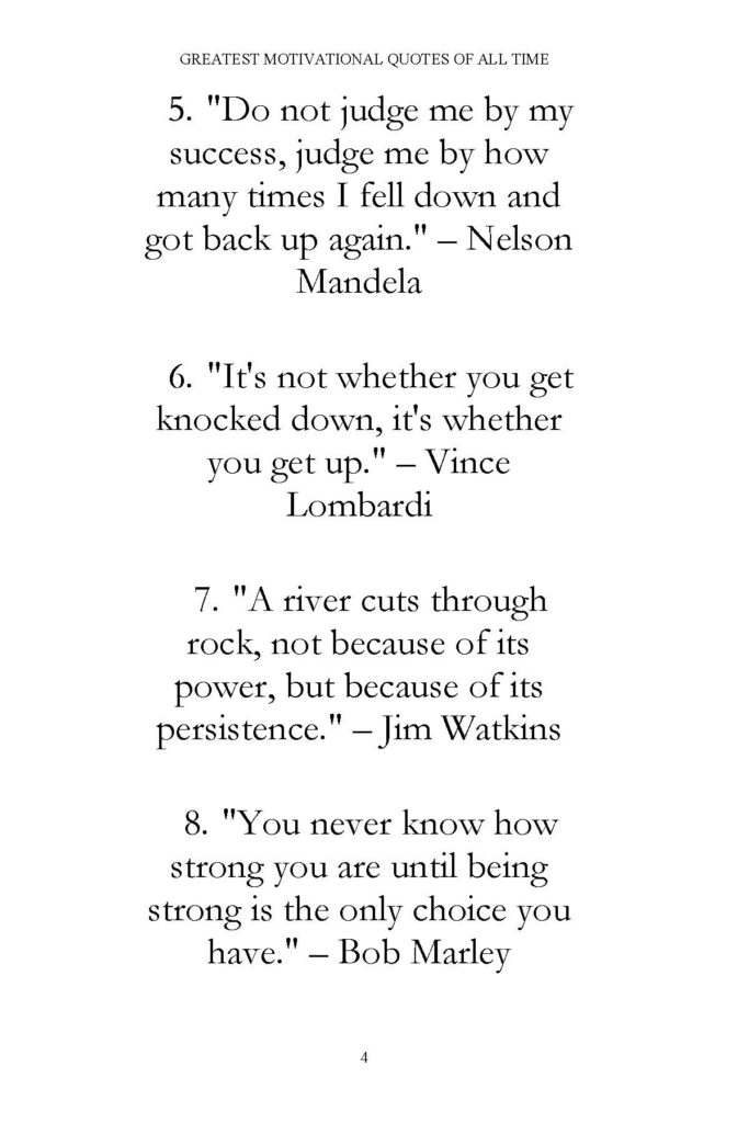 Book page with quotes from Mandela, Lombardi, Watkins, and Marley